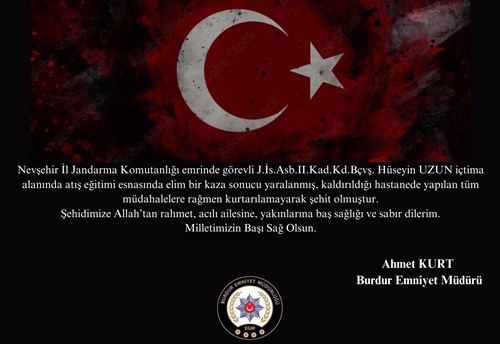 İl Emniyet Müdürümüz Sayın Ahmet KURT’un Taziye Mesajı.